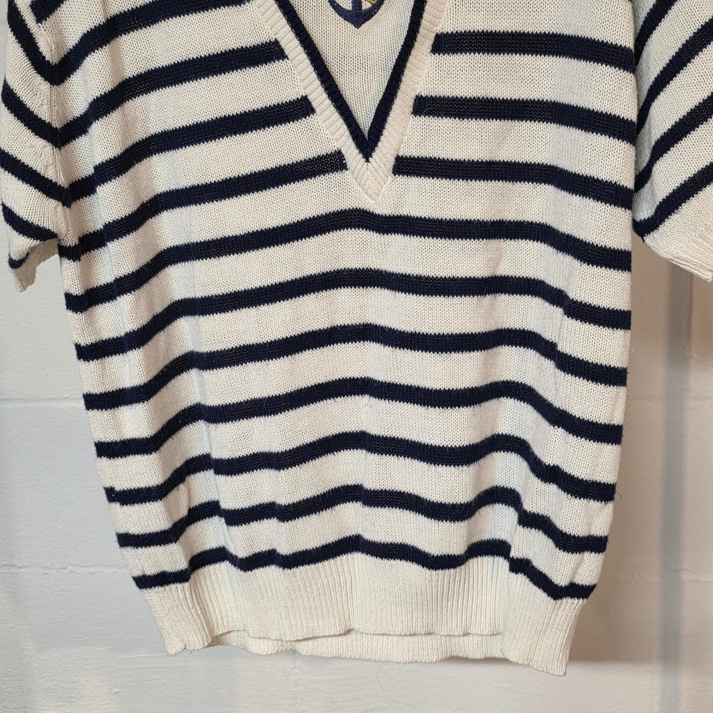 Alfred Dunner Anchor Striped Sailor Girl Sweater Womens Large Nautical Navy - Picture 5 of 9